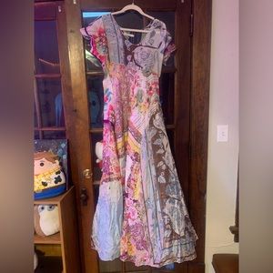 JOHNNY WAS Silk Floral Patchwork Maxi Dress